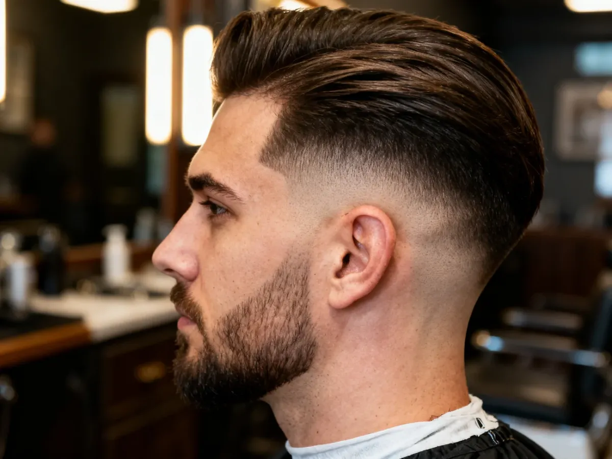 Skin fade schodzący całkowicie do skóry przy karku i bokach