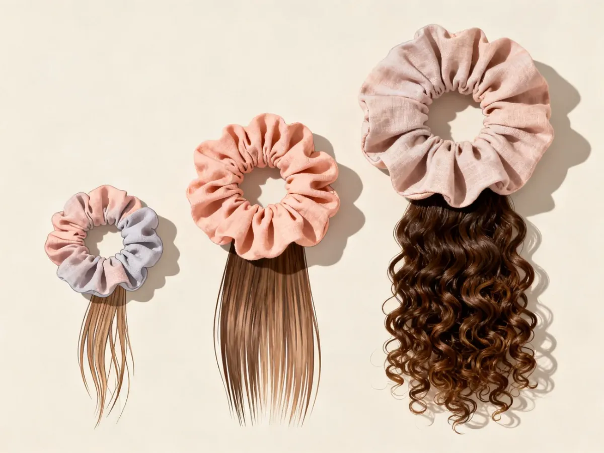 Porównanie rozmiarów scrunchie dopasowanych do różnej objętości włosów