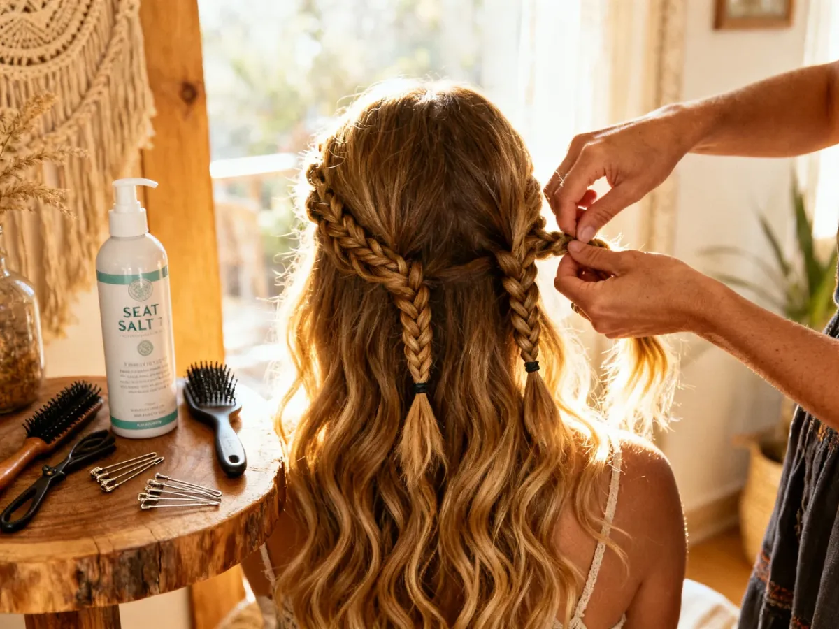 Tworzenie półupięcia boho z falami i luźnym warkoczem