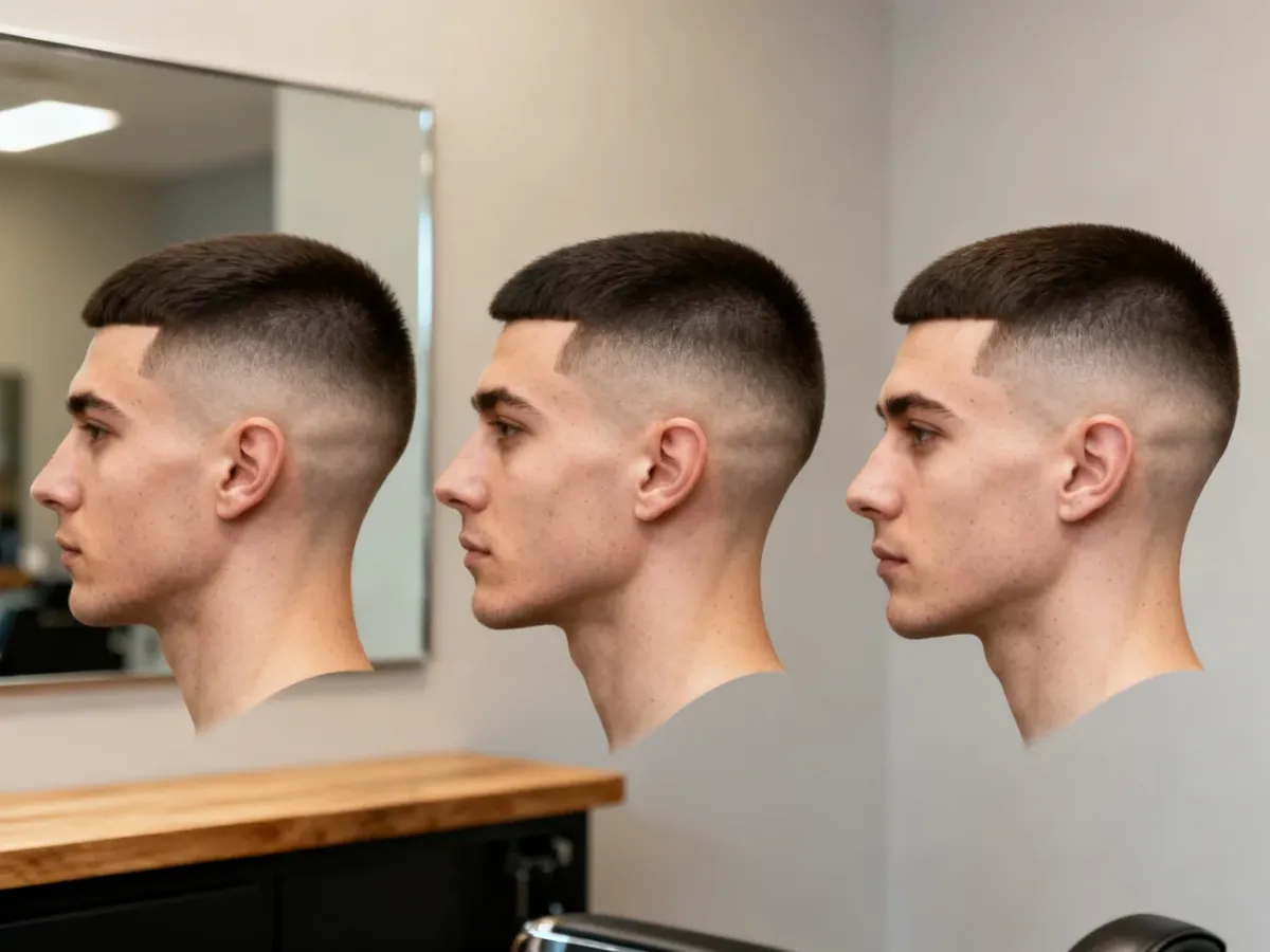 Porównanie fryzur low fade, mid fade i high fade z różną wysokością cieniowania
