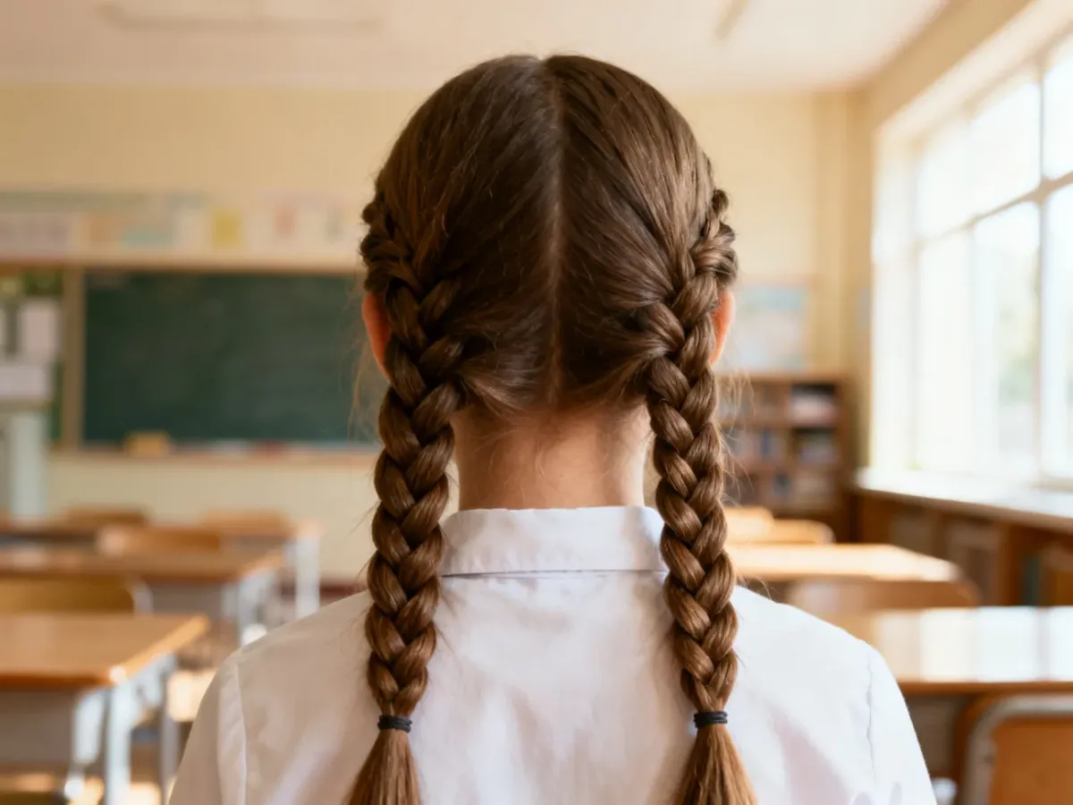 Dziewczynka z dwoma trwałymi warkoczami holenderskimi