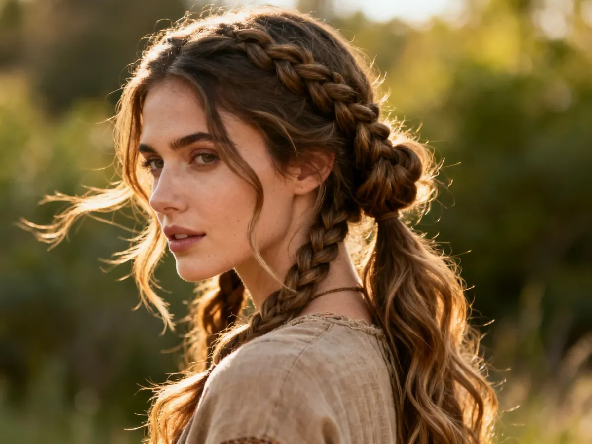 Boho półupięcie z luźnymi warkoczami i falami