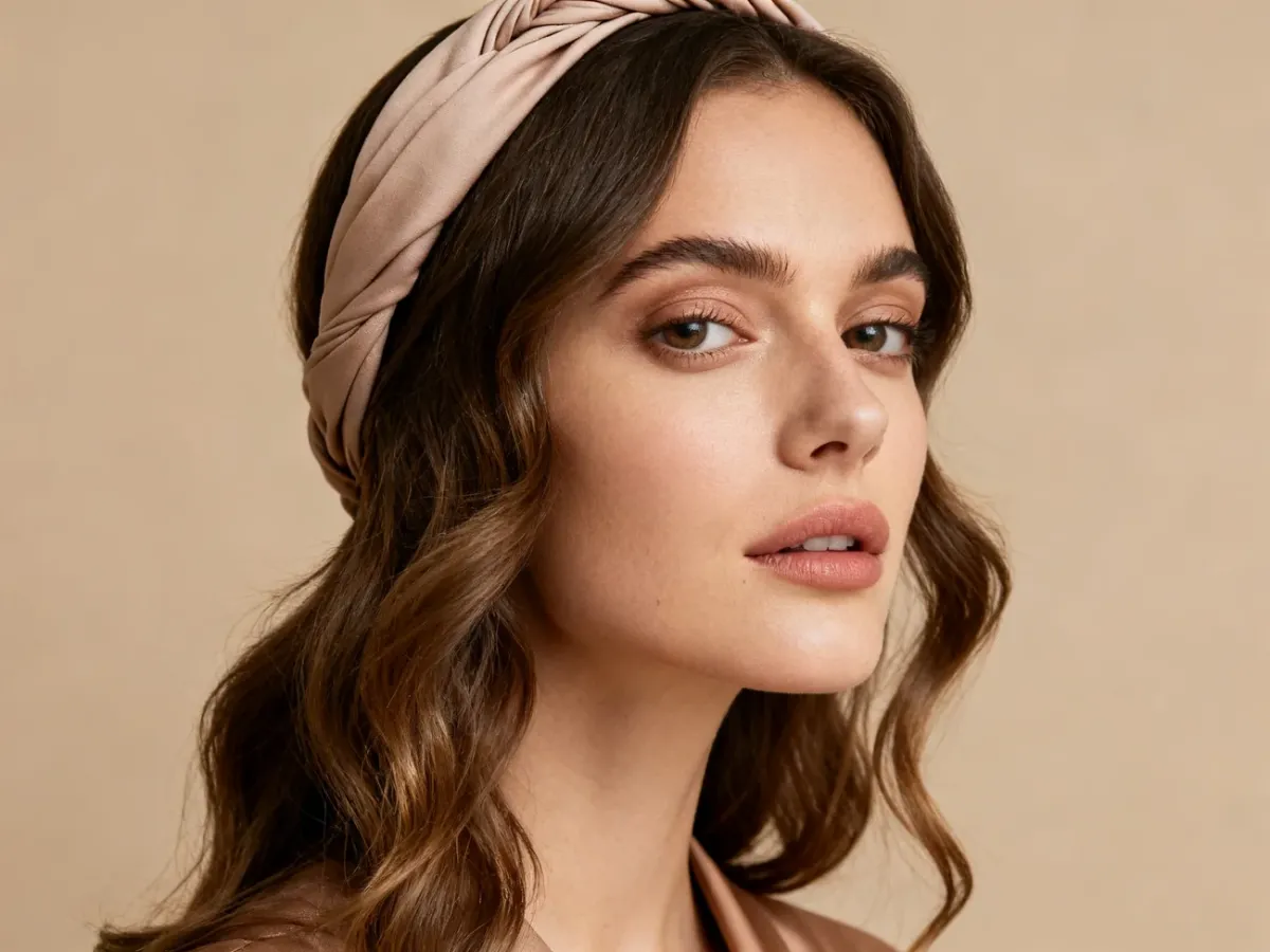 Kobieta w opasce turban i luźnych falach