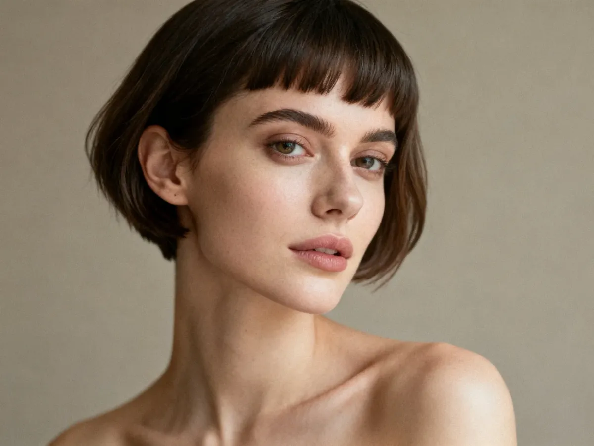 Kobieta o twarzy w kształcie serca w pixie cut z miękką grzywką na bok