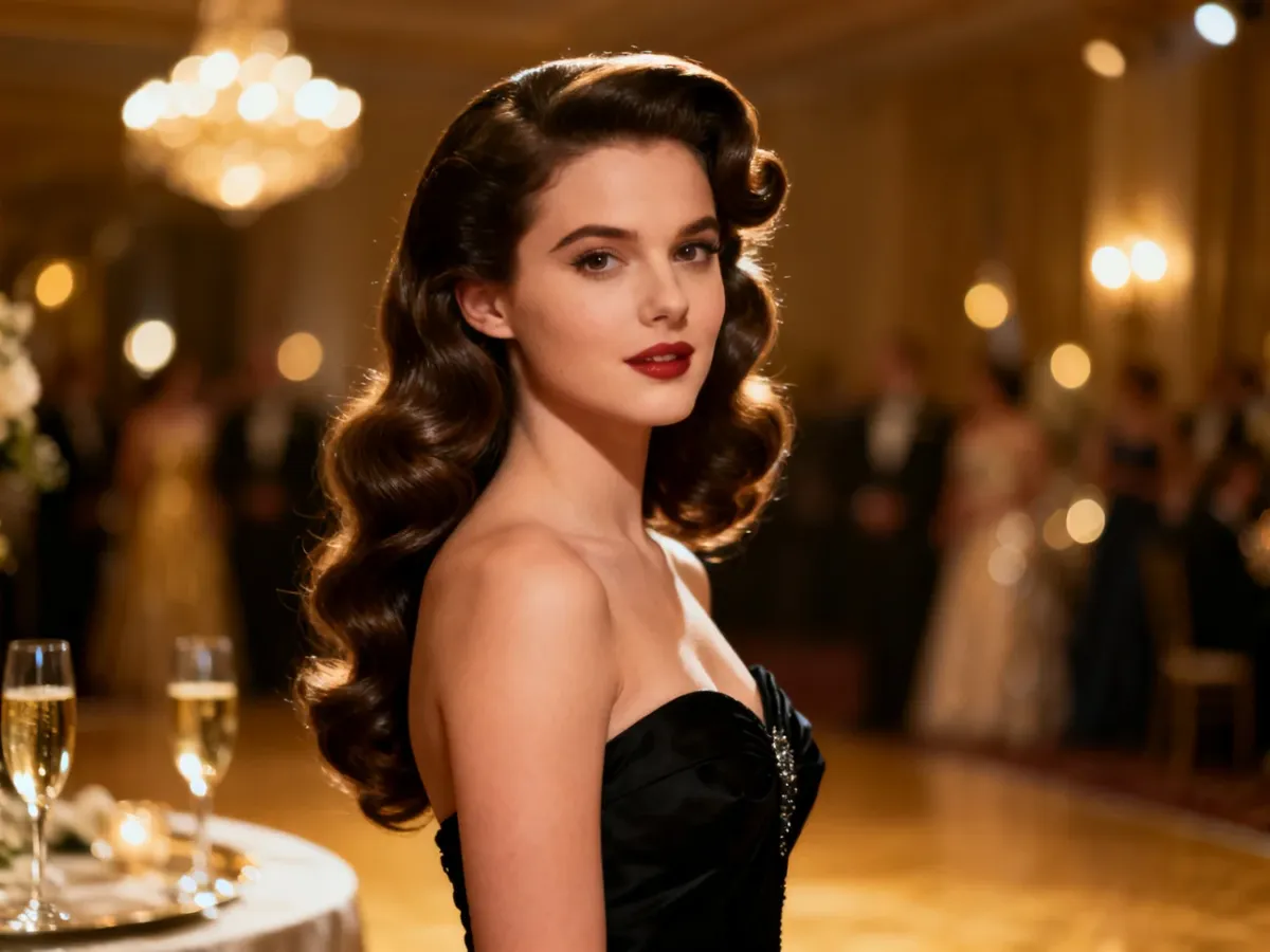 Długie włosy ułożone w efektowne fale Old Hollywood