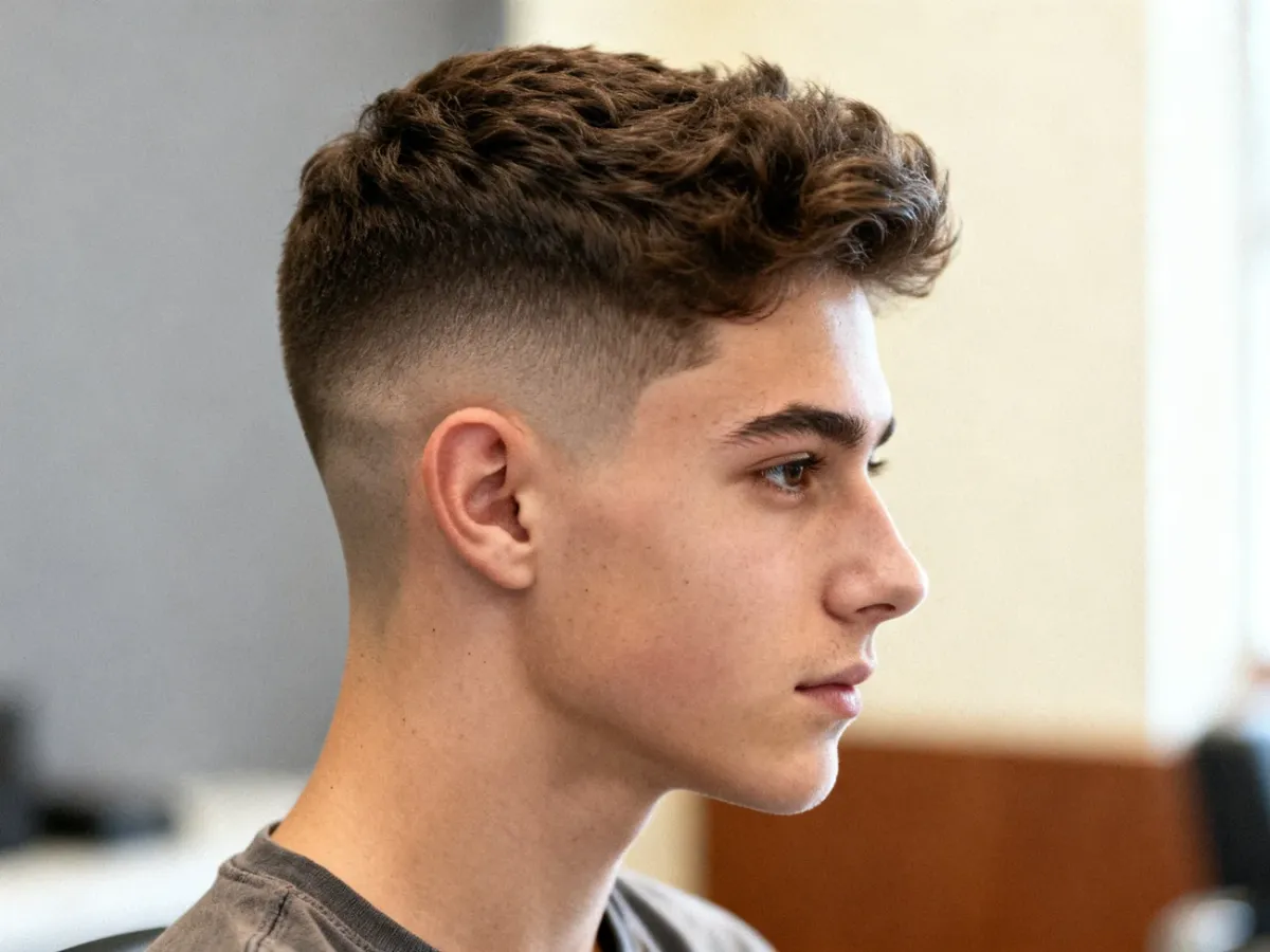 Fryzura fade z teksturowaną górą