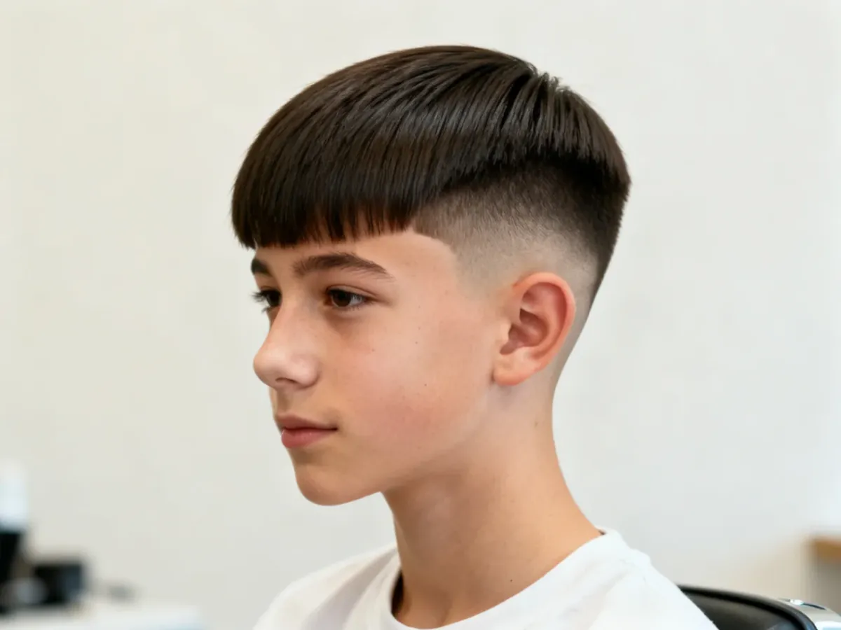 Nastolatek z nowoczesną fryzurą fade w barbershopie