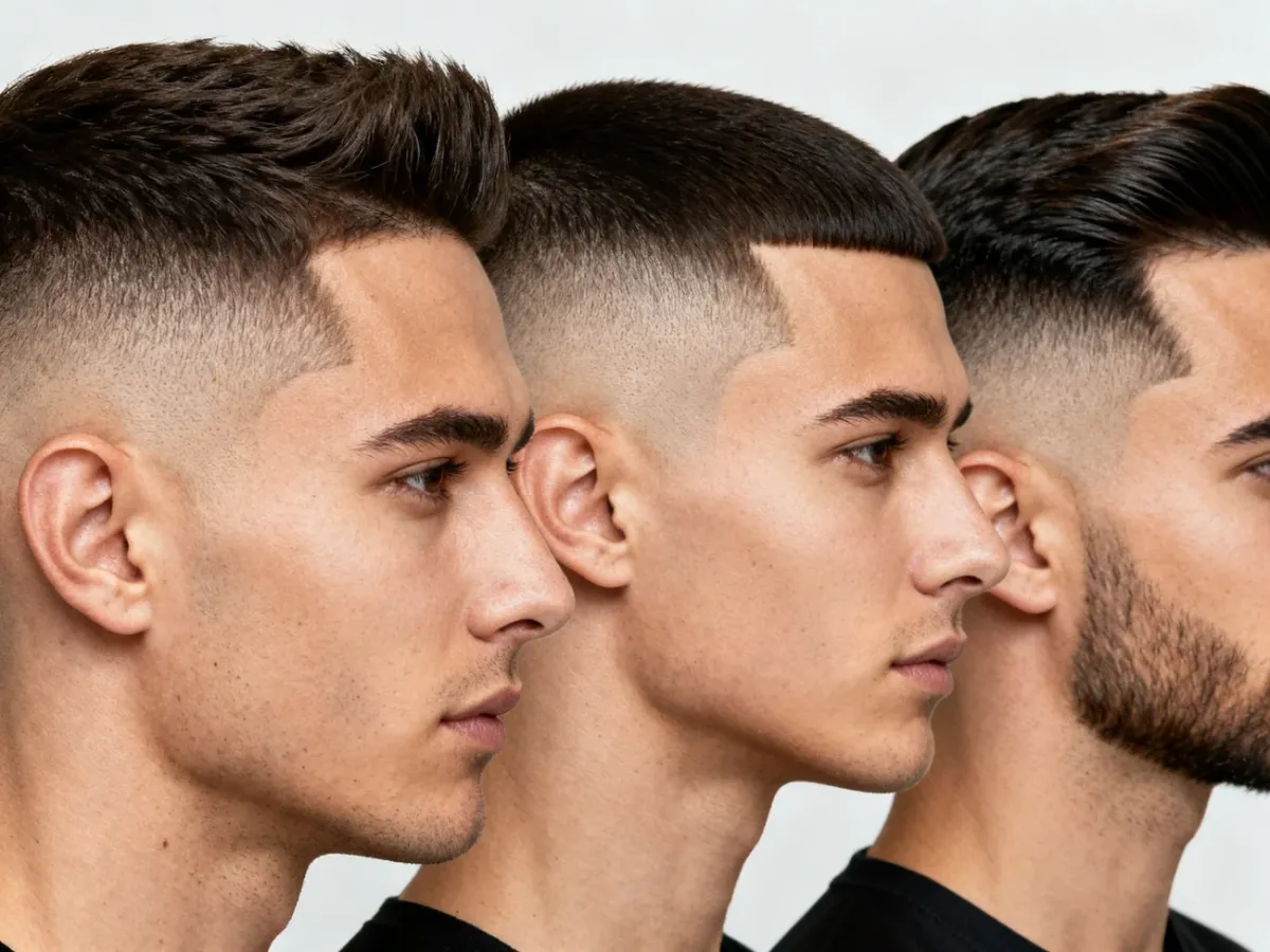 Porównanie fryzur low fade, mid fade i high fade