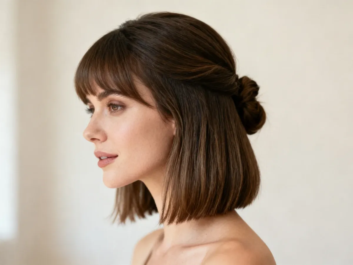 Cieniowany bob do ramion w luźnym częściowym upięciu