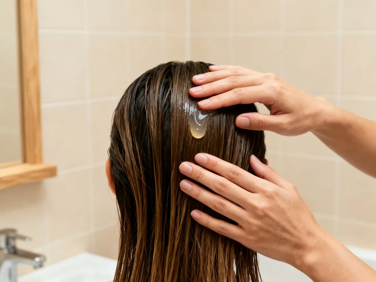 Gentle scalp massage while applying a hair-growth treatment
