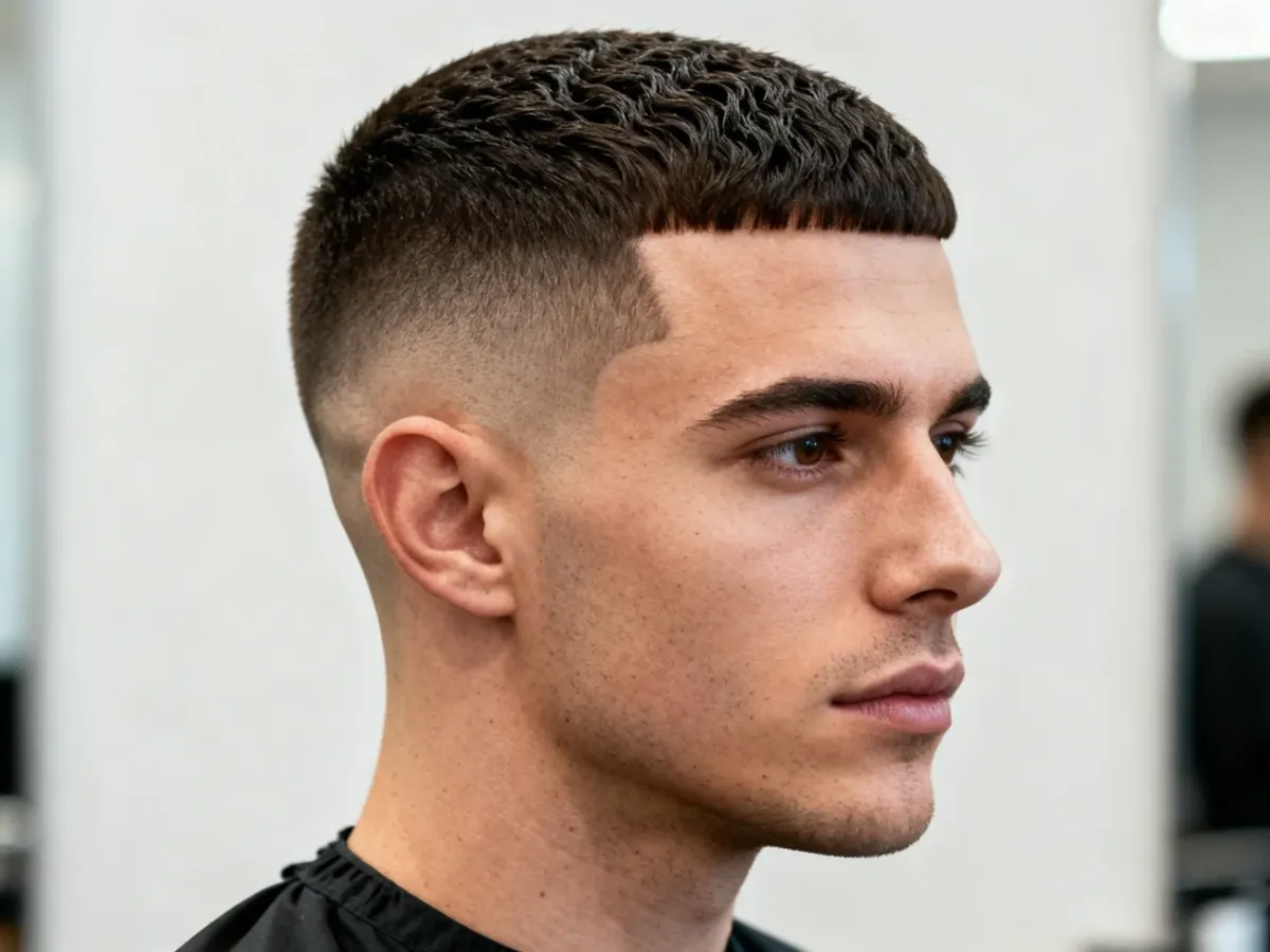 Mężczyzna z nowoczesną fryzurą undercut w salonie barberskim