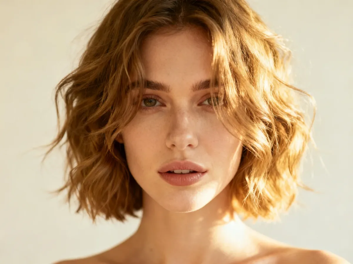 Delikatny wavy bob z miękkimi falami wokół twarzy