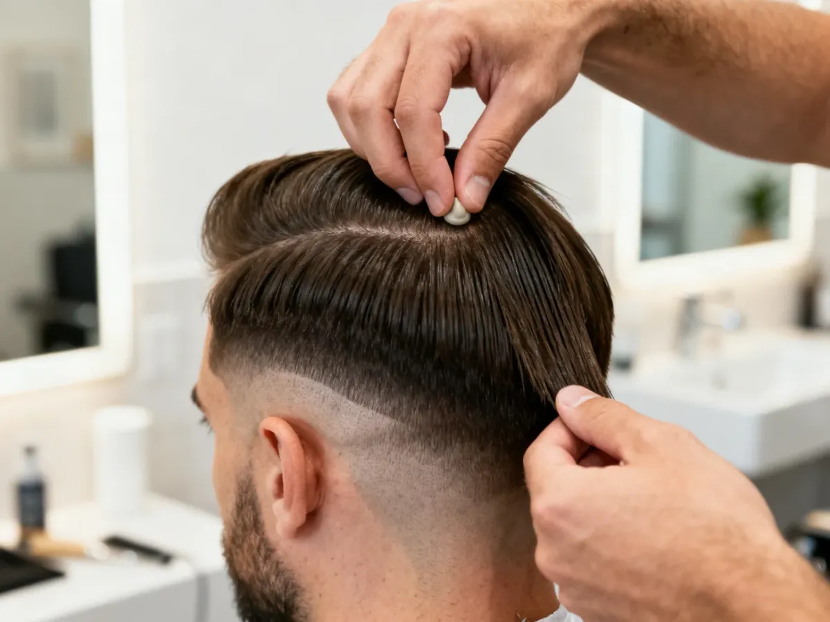 Stylizacja fryzury taper fade przy użyciu kosmetyku do włosów