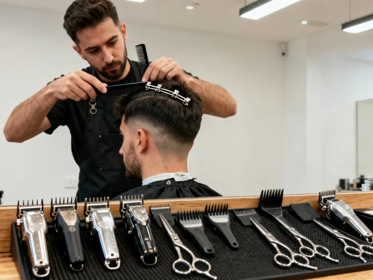 Barber sectioning a client’s hair before creating a fade