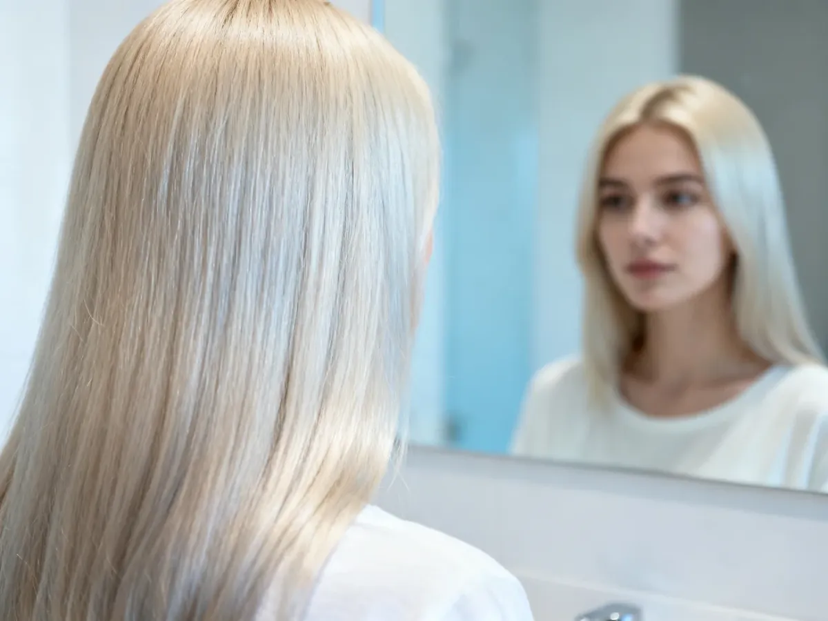 Równomiernie ochłodzone blond włosy po delikatnym tonowaniu