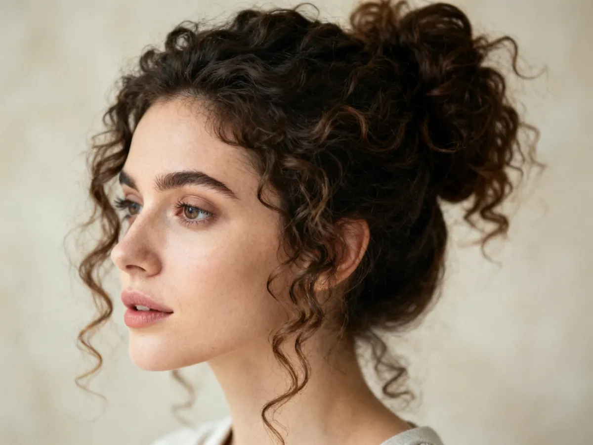 Luźny messy bun z kręconych włosów