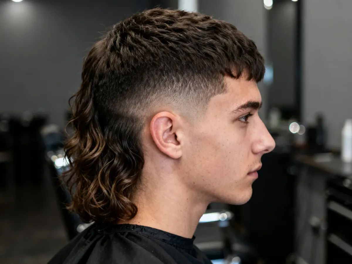 Nowoczesny mullet z krótszymi bokami i dłuższym falowanym tyłem