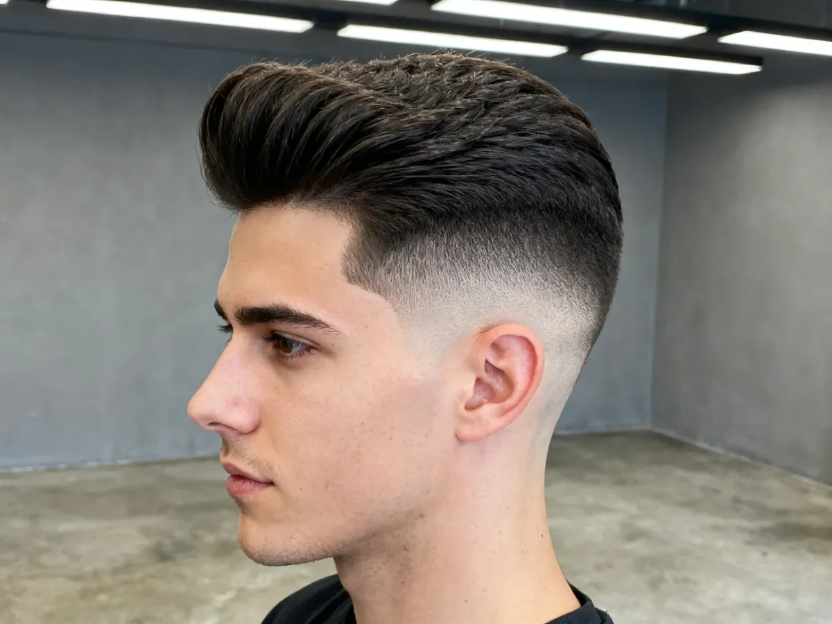 Nowoczesny pompadour z cieniowanymi bokami