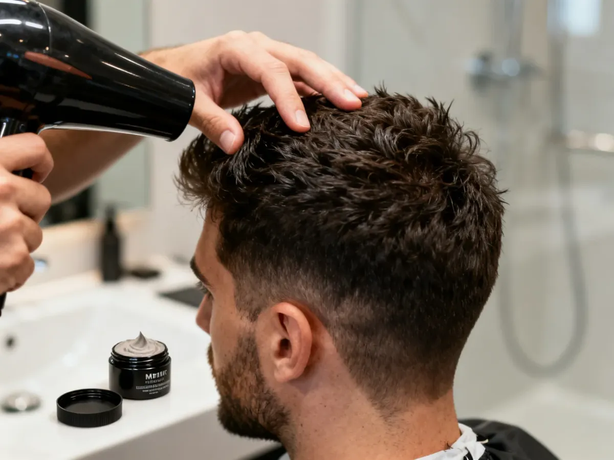 Stylizacja teksturowanej fryzury suszarką i matowym kosmetykiem