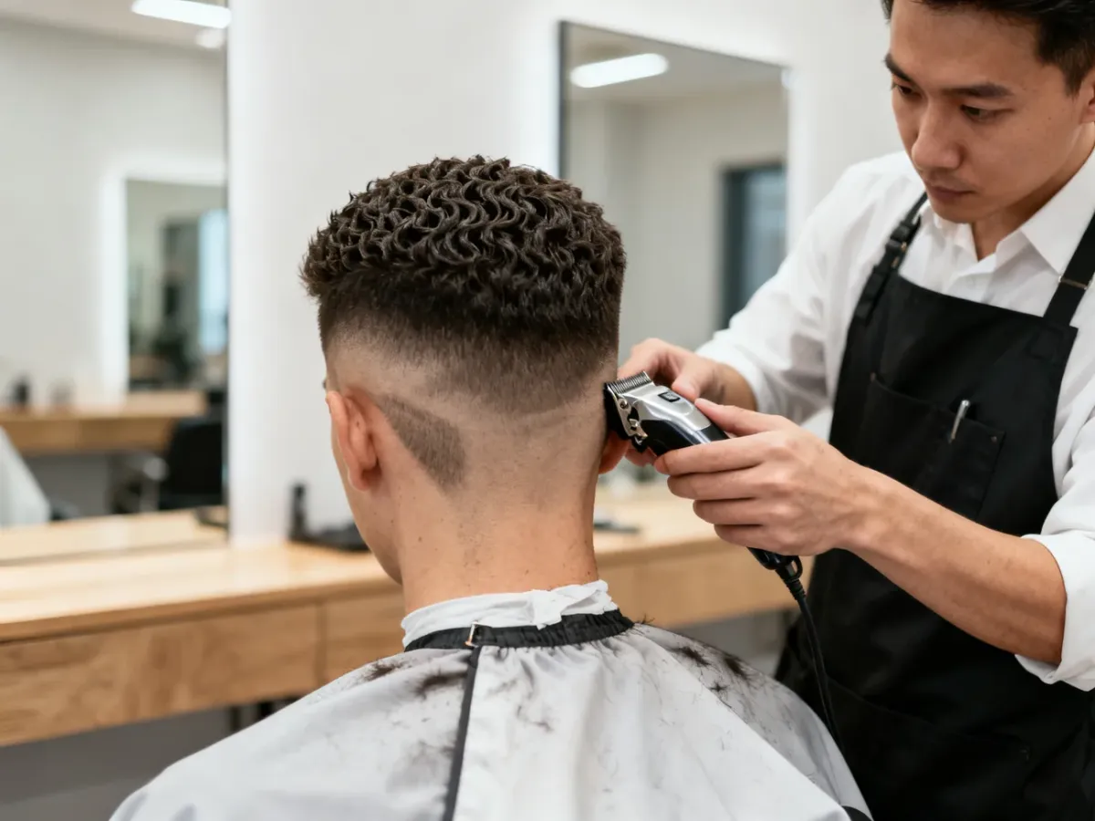 Barber wykonujący precyzyjne strzyżenie skin fade