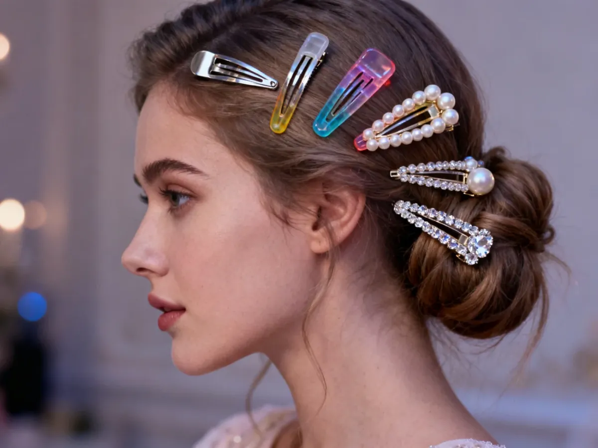 Różnorodne małe spinki do włosów w eleganckiej stylizacji