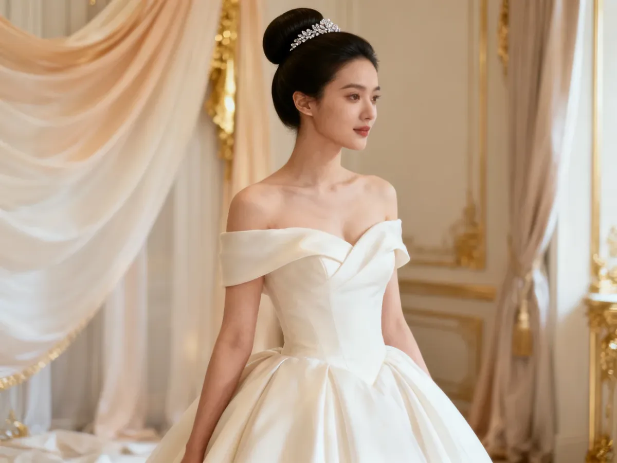 Wysoki, elegancki kok glamour z biżuteryjną ozdobą