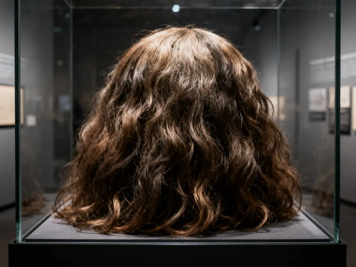 Zachowane włosy ofiar prezentowane w muzeum Auschwitz