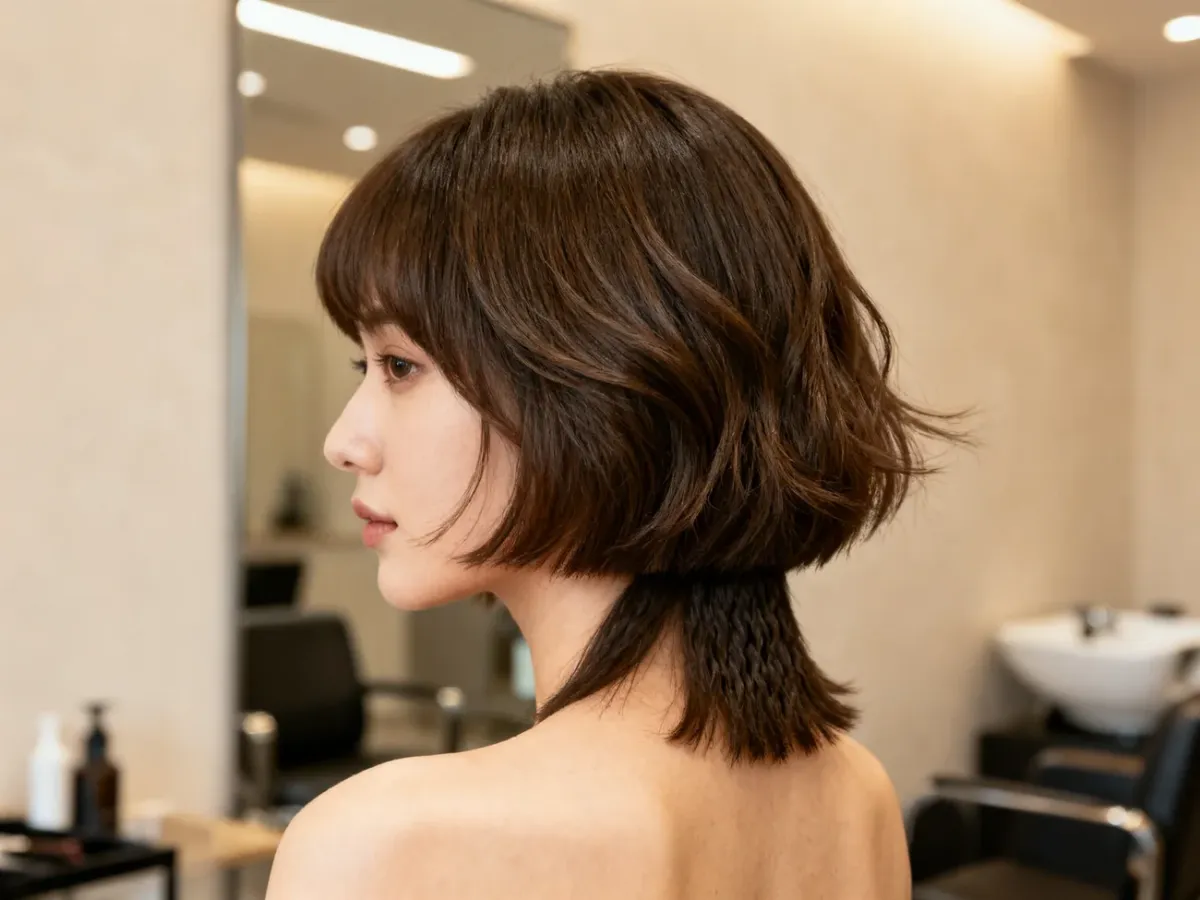 Nowoczesny, łagodnie cieniowany mullet z naturalną teksturą
