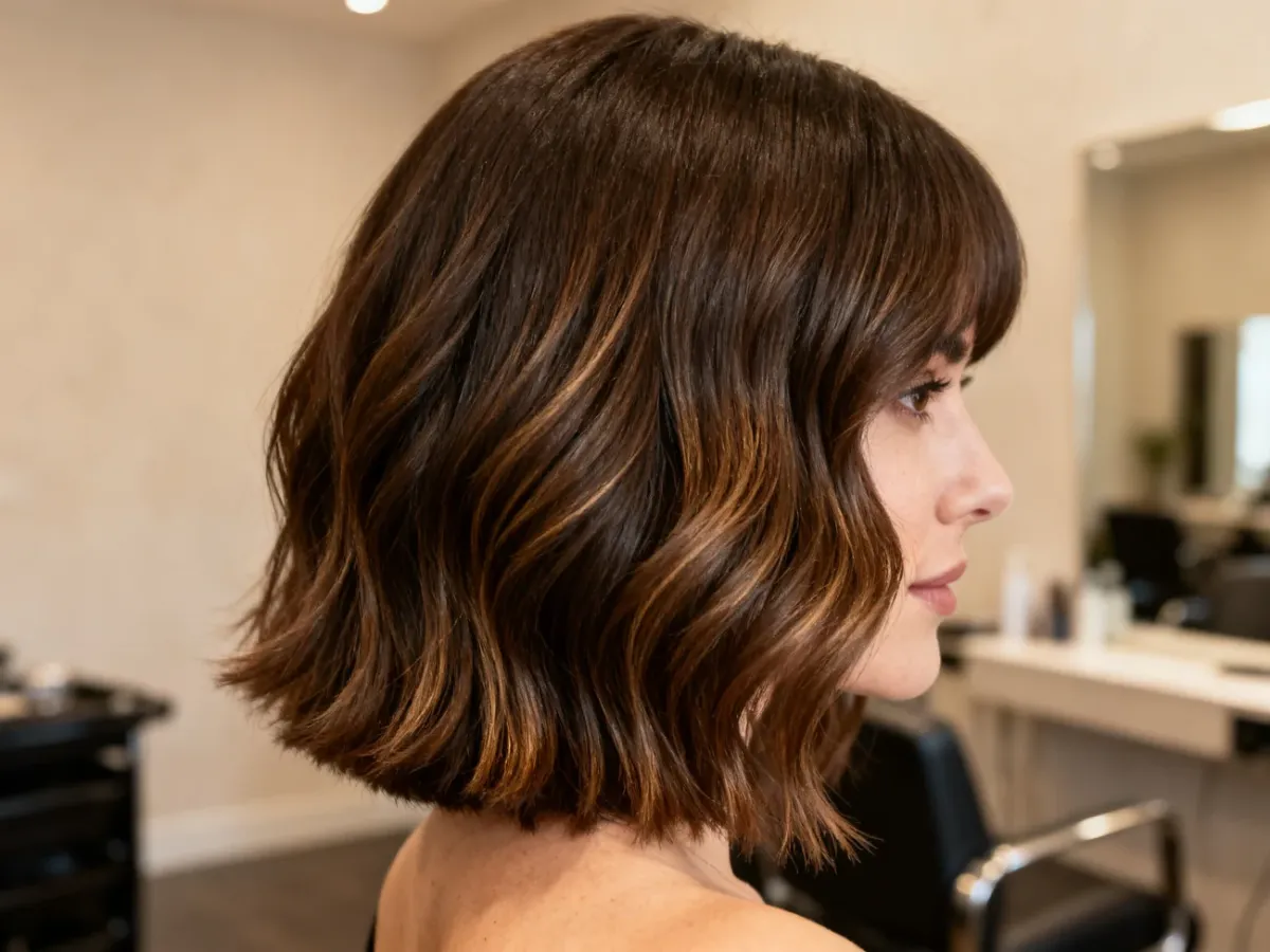 Cieniowany bob do ramion z miękkimi warstwami i naturalną objętością