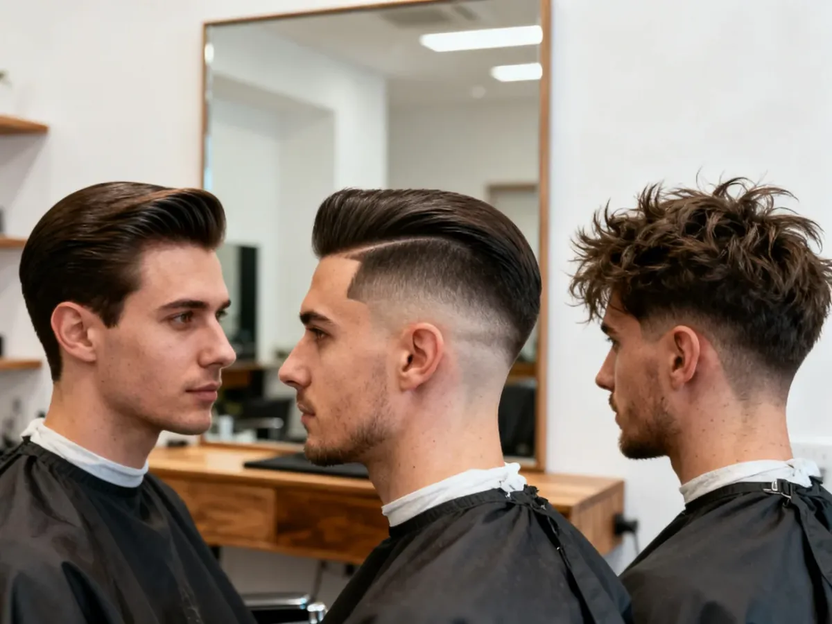 Mężczyzna prezentujący klasyczny, skin fade i messy side part w barbershopie
