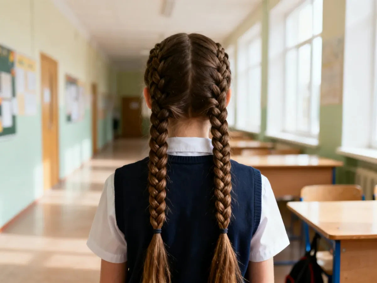 Dziewczynka z dwoma dobieranymi warkoczami holenderskimi