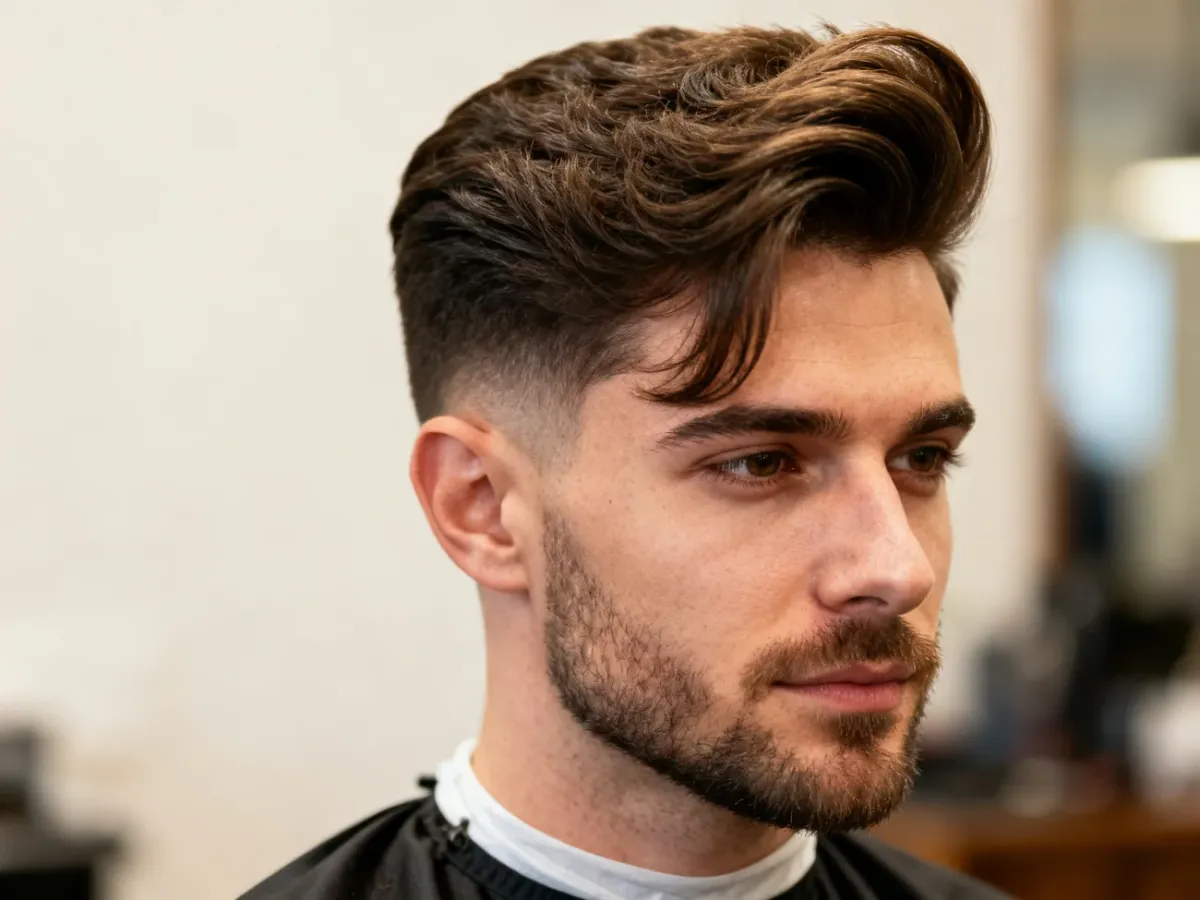 Mężczyzna z teksturowaną fryzurą Quiff