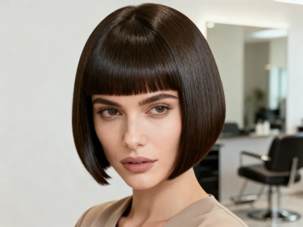 Elegancki bob z prostą, wyraźną linią cięcia