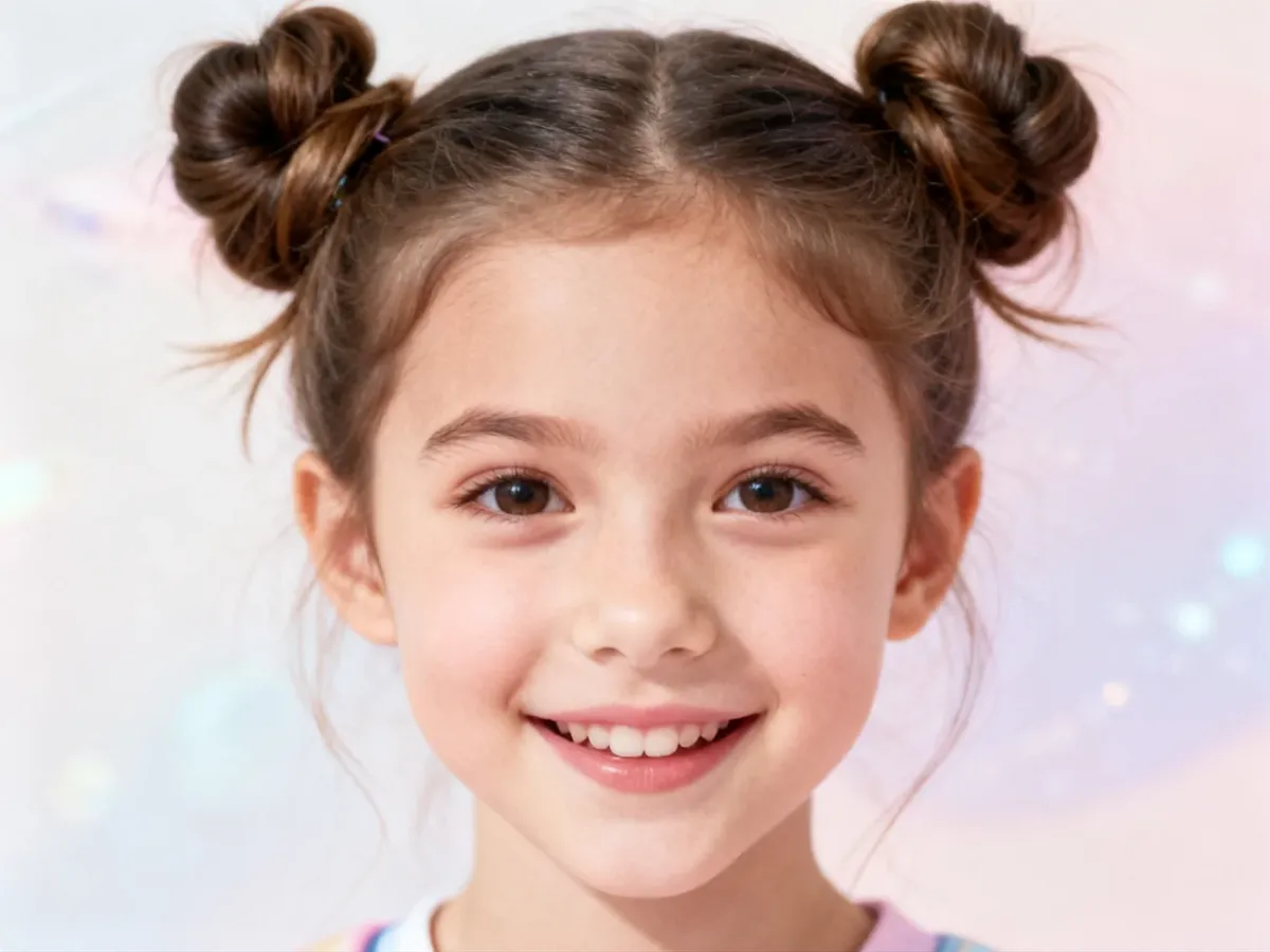Dziewczynka z dwoma koczkami typu space buns