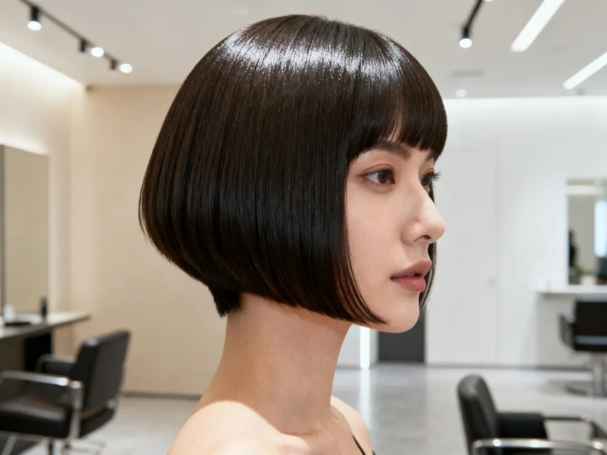 Nowoczesny inverted bob z krótszym tyłem i dłuższymi pasmami z przodu