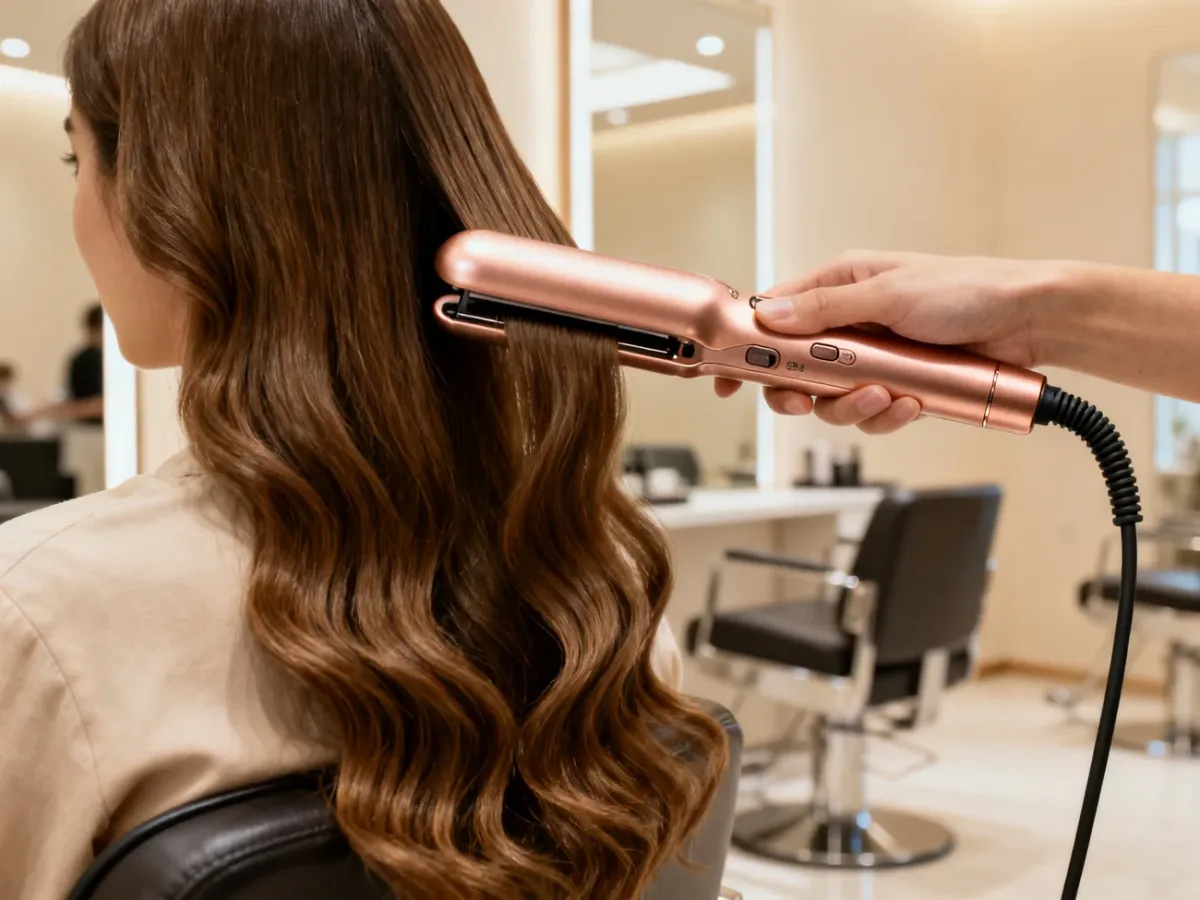 Ergonomiczna prostownica z zaokrągloną obudową używana do tworzenia fal