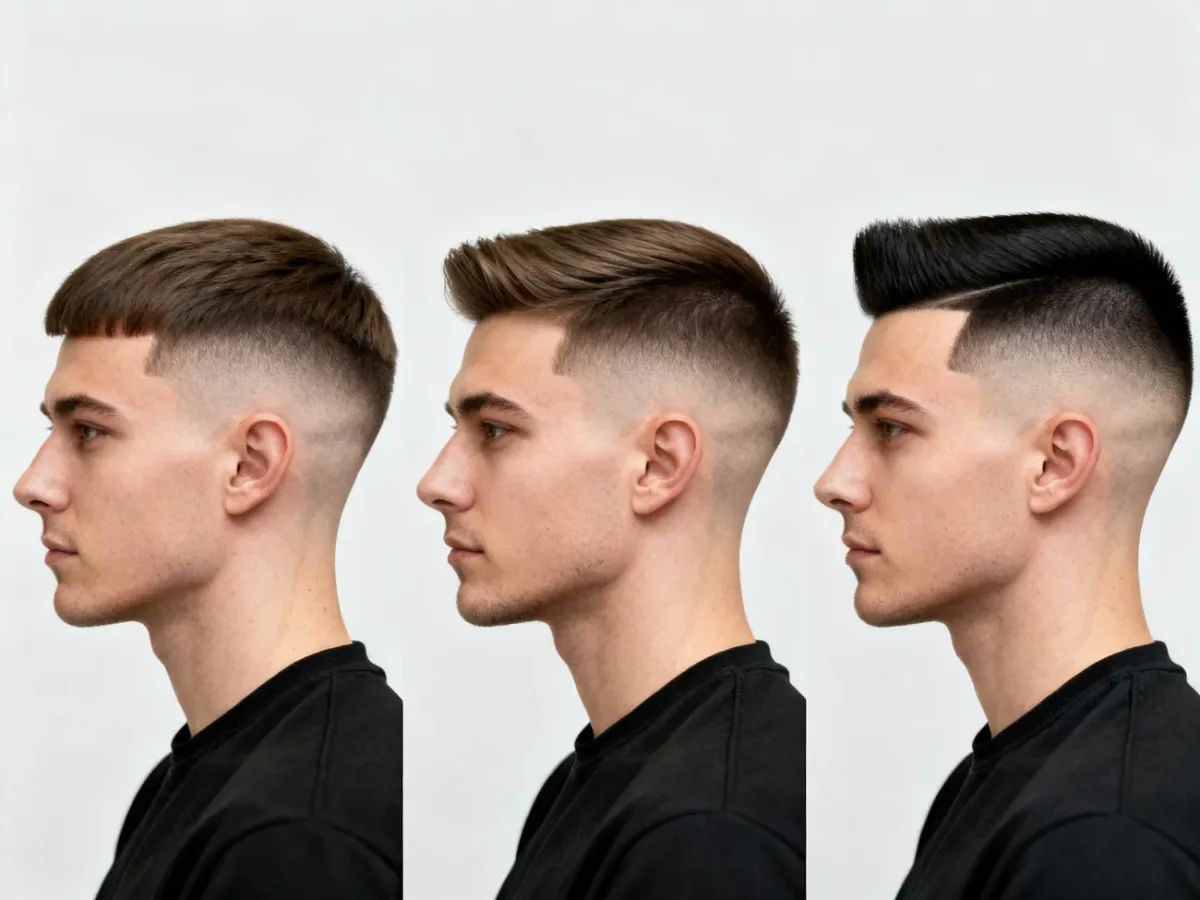 Porównanie fryzur low fade, mid fade i high fade