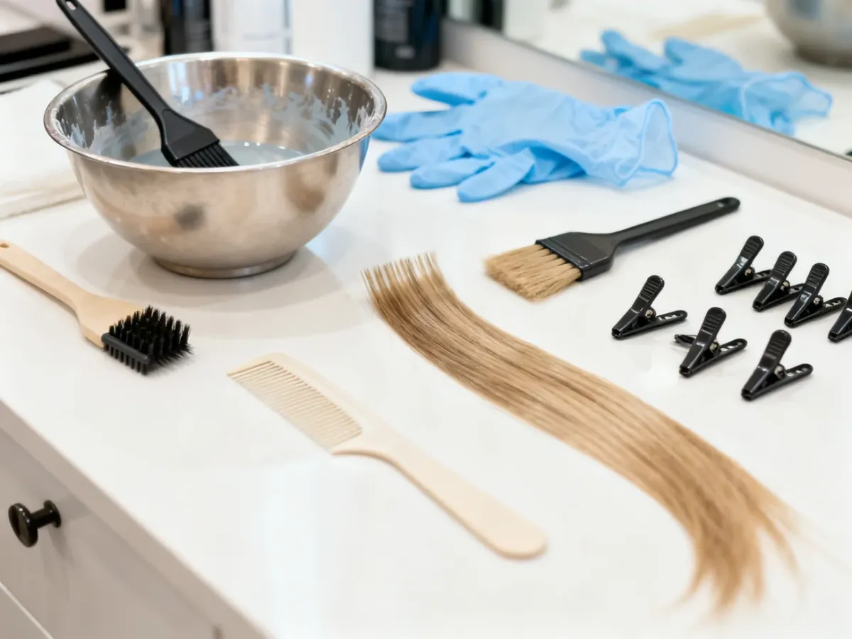 Hair lightening tools and sectioned hair prepared for treatment
