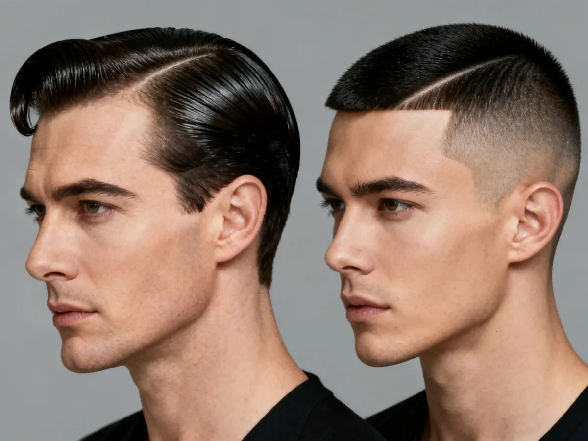 Porównanie klasycznej fryzury z lat 30. i współczesnego side part