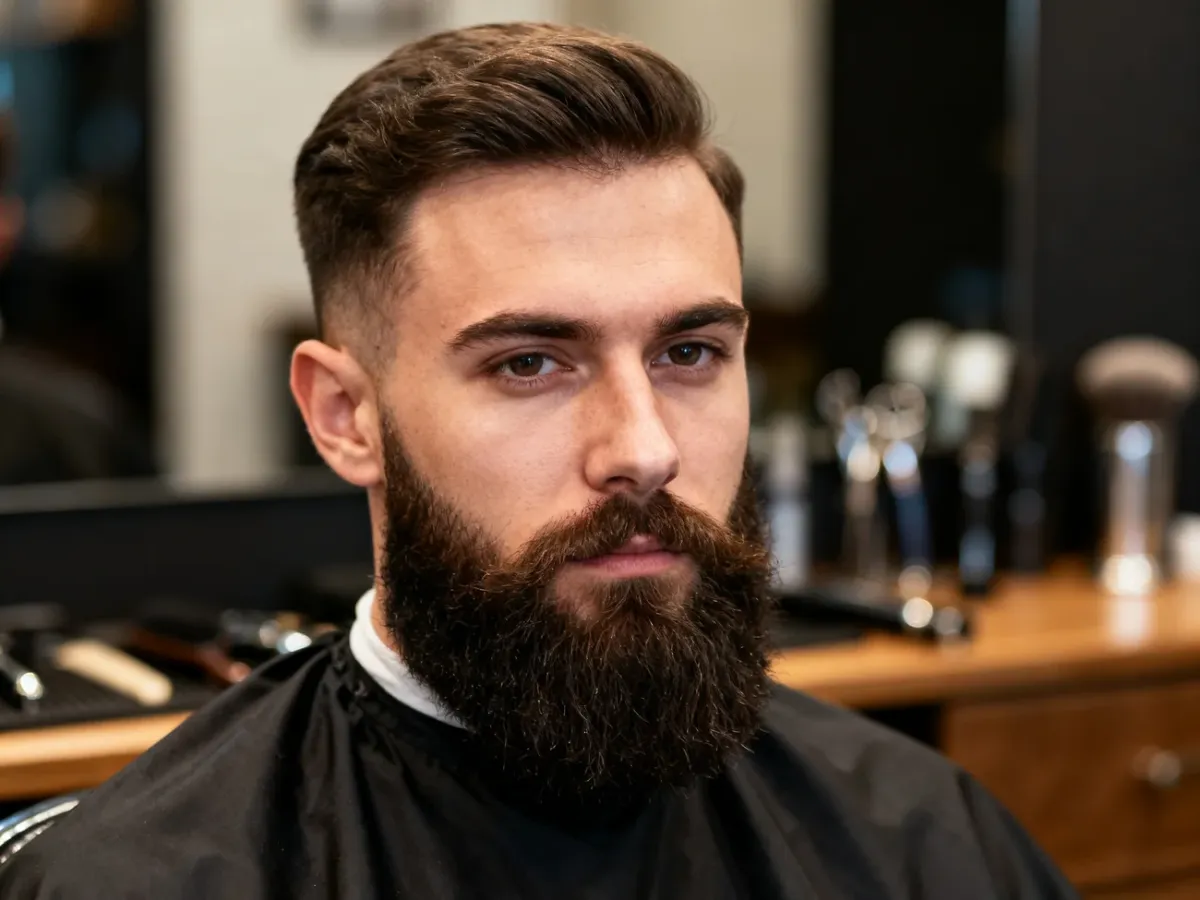 Mężczyzna z zadbaną brodą w nowoczesnym barbershopie