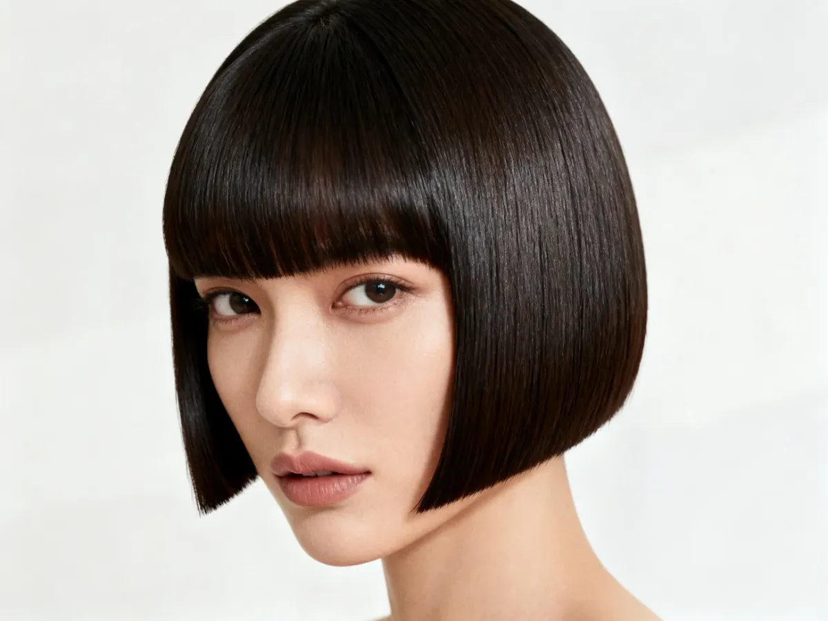 Precyzyjny prosty bob do brody z wyraźną linią końców