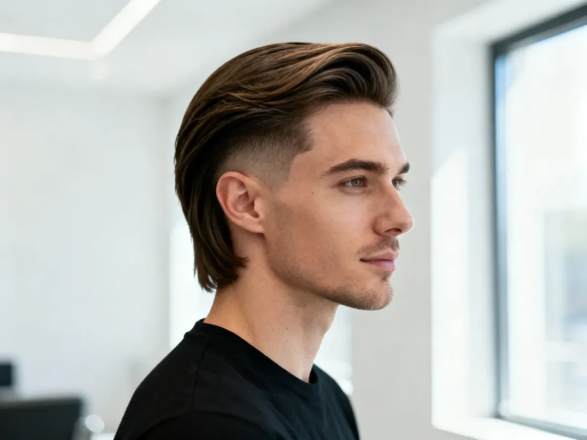 Mężczyzna z zadbaną fryzurą side part