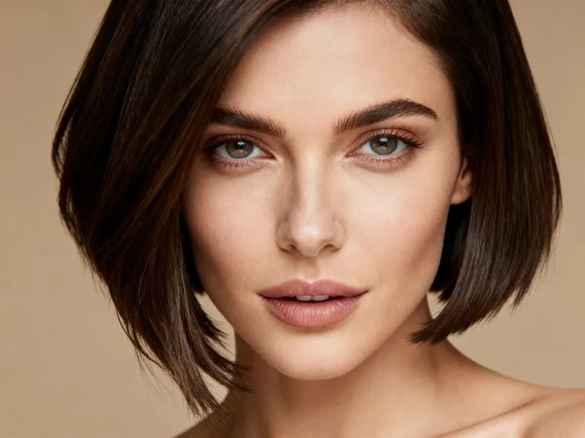 Kobieta z modną fryzurą long pixie cut i dłuższymi pasmami okalającymi twarz