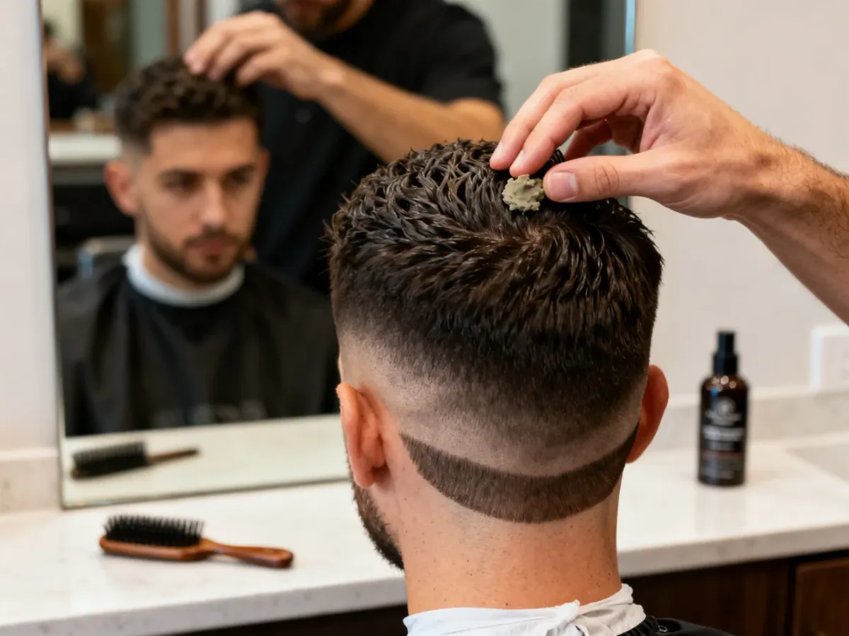 Stylizacja teksturowanej góry fryzury mid taper fade