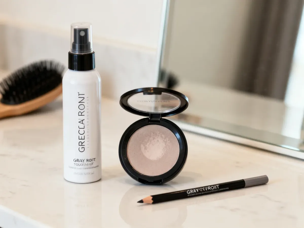 Three temporary methods for covering gray roots: spray, powder, and pencil