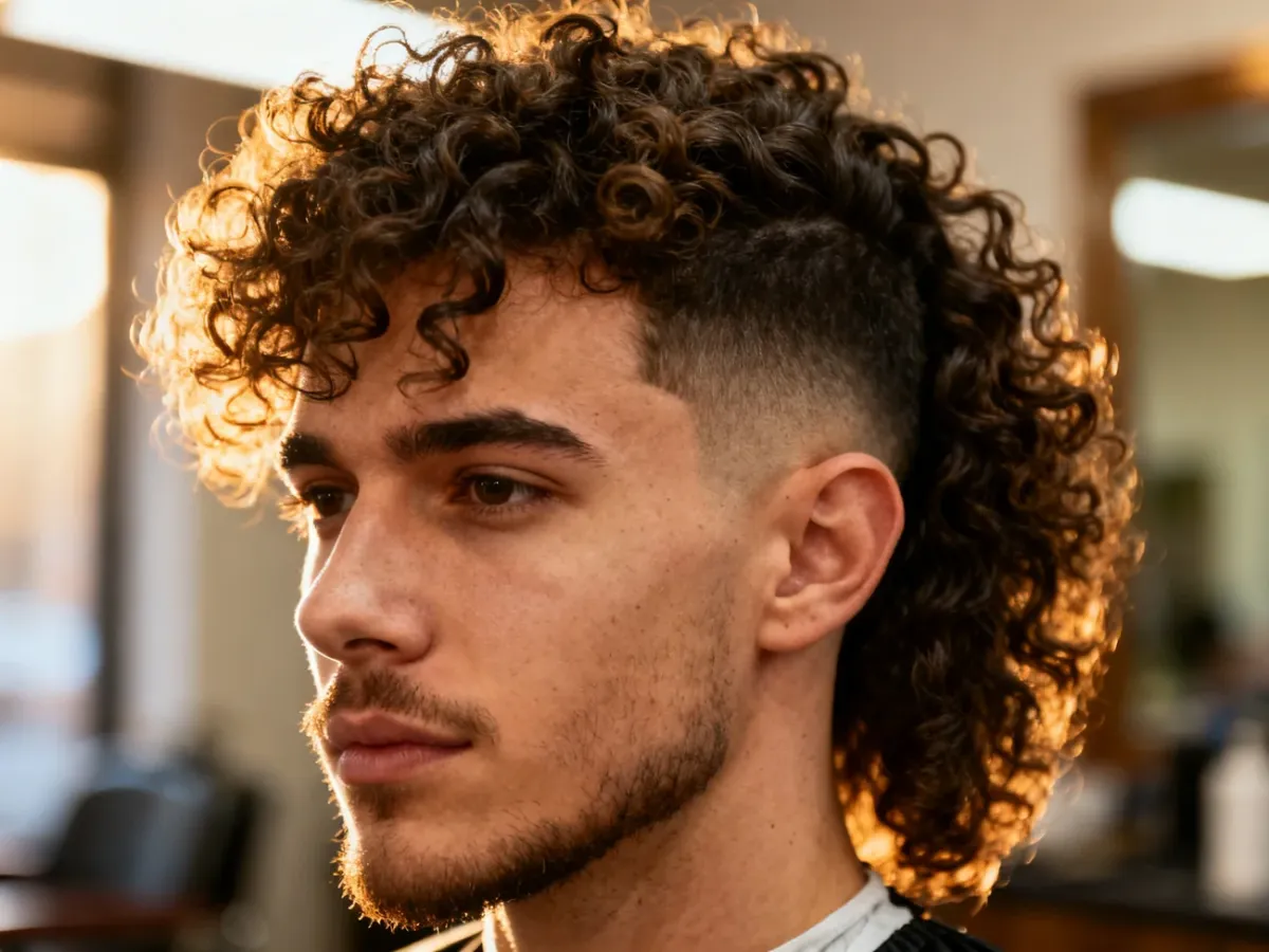 Kręcony mullet z naturalnymi lokami i objętością z tyłu