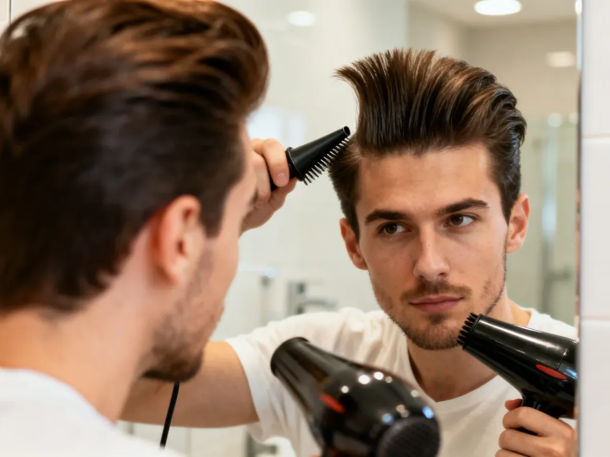 Modelowanie quiffa suszarką i okrągłą szczotką