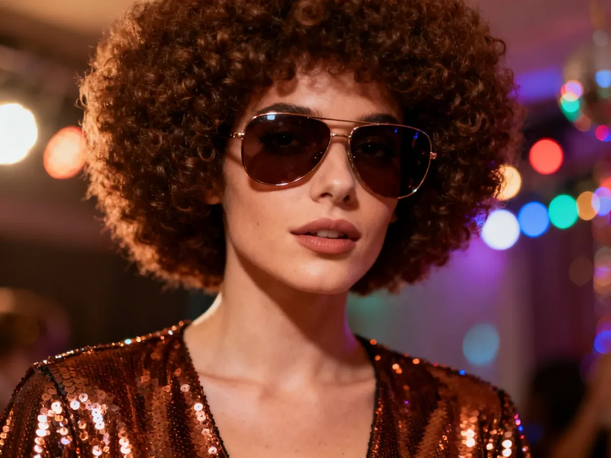Osoba w kręconej peruce afro w stylu disco