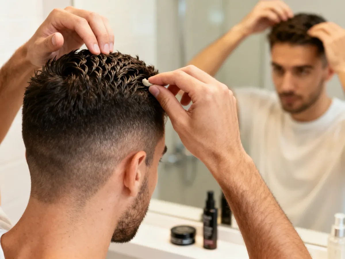 Mężczyzna układający fryzurę crew cut matową pastą