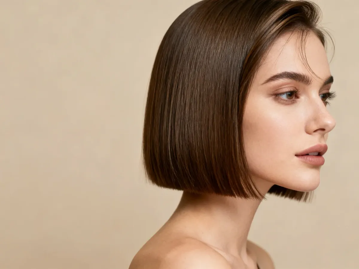 Kobieta z rzadkimi włosami w eleganckim cięciu blunt bob